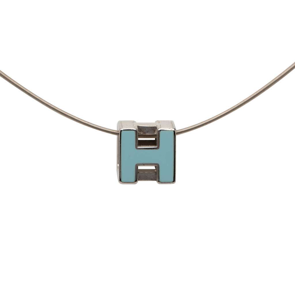 Hermès Palladium Plated Lacquered Cage D H Pendant Necklace Silver Metal Very good - Front View