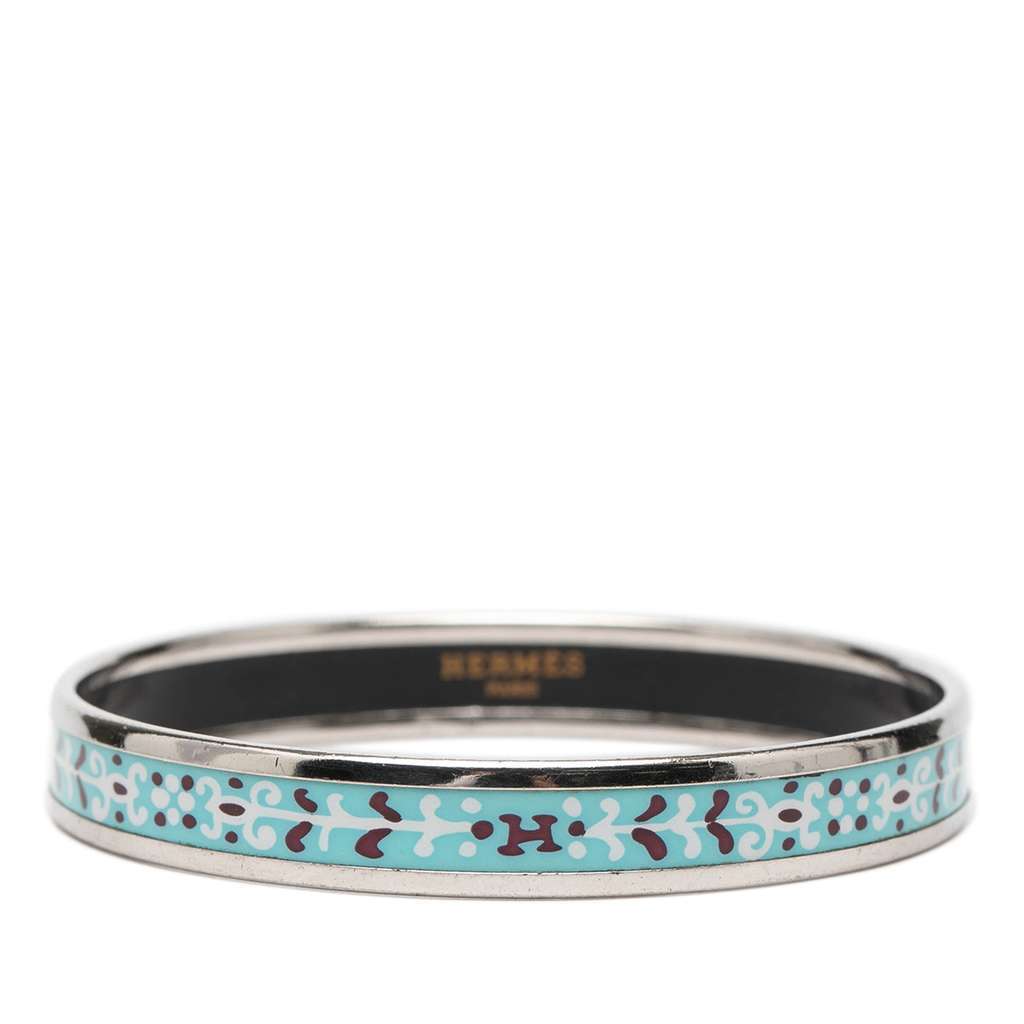 Hermès Narrow Flower Petal Enamel Bangle 62 Blue Very good - Front View