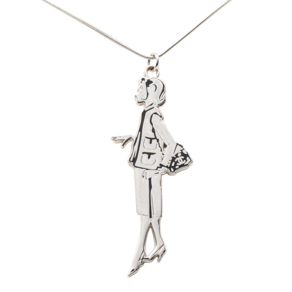 Chanel Silver Plated Mademoiselle Pendant Necklace Silver Metal Very good - Back View