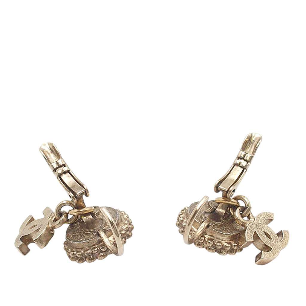 Chanel CC Gold Plated Faux Pearl Strass Clip On Earrings Gold Metal Very good - Back View