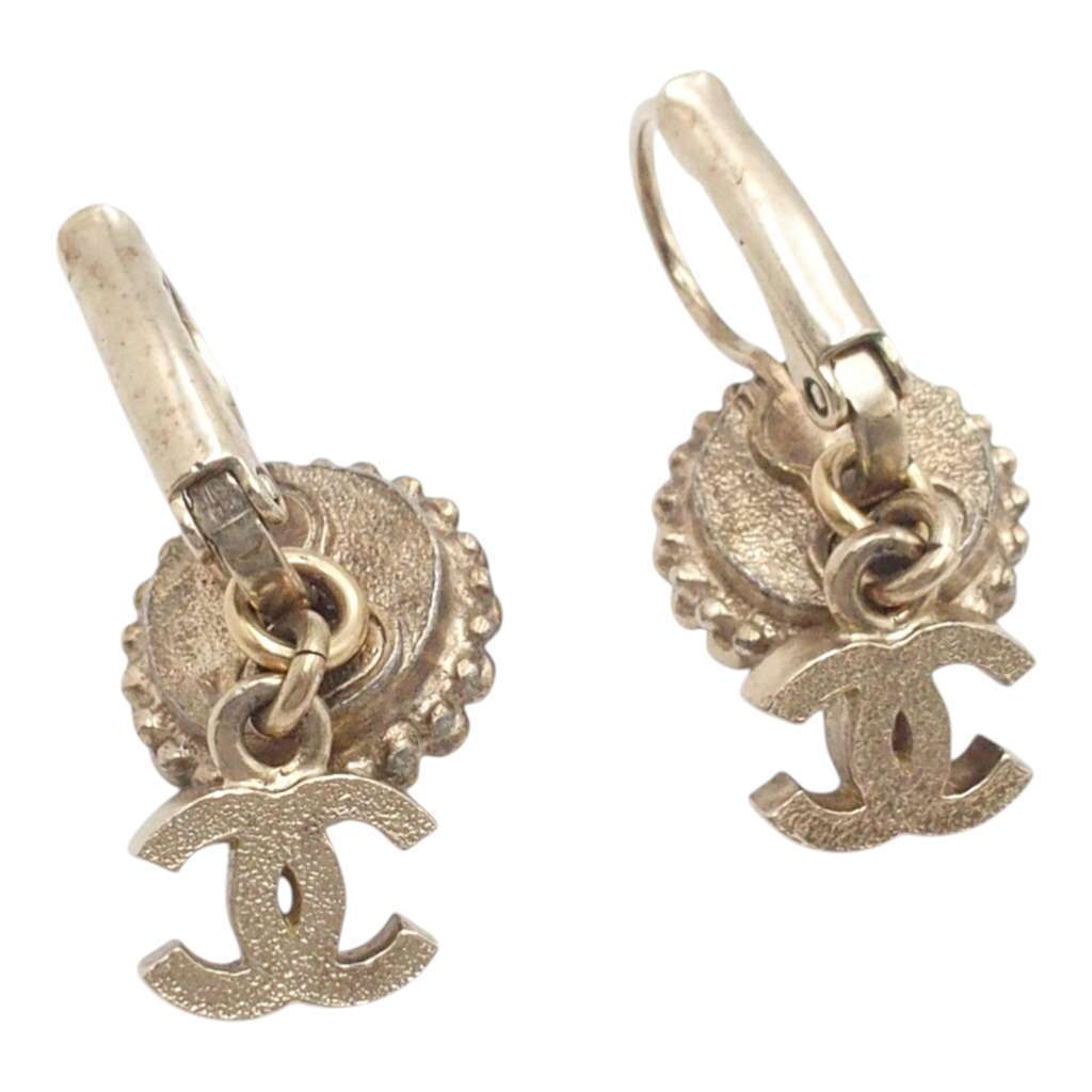 Chanel CC Gold Plated Faux Pearl Strass Clip On Earrings Gold Metal Very good - Inside View