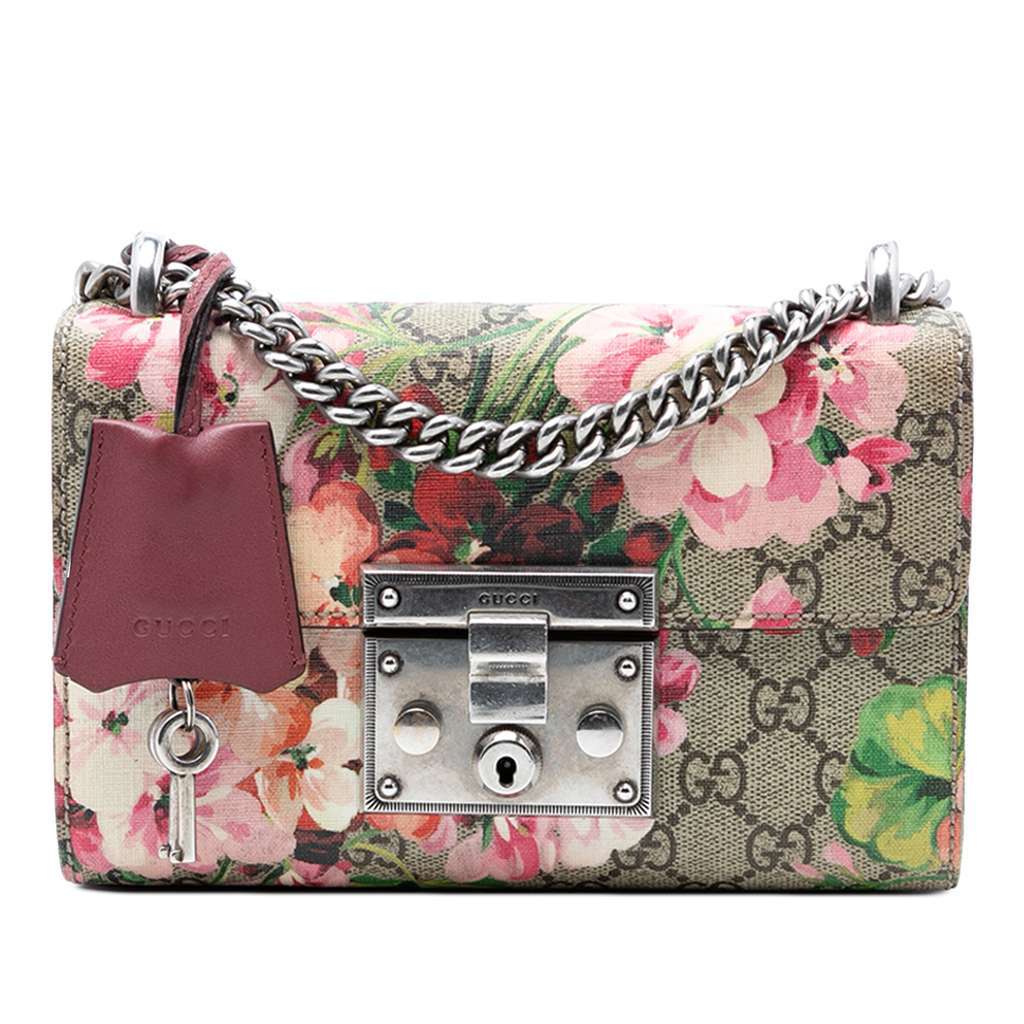 Gucci Small GG Supreme Blooms Padlock Crossbody Beige Canvas Very good condition - Front View