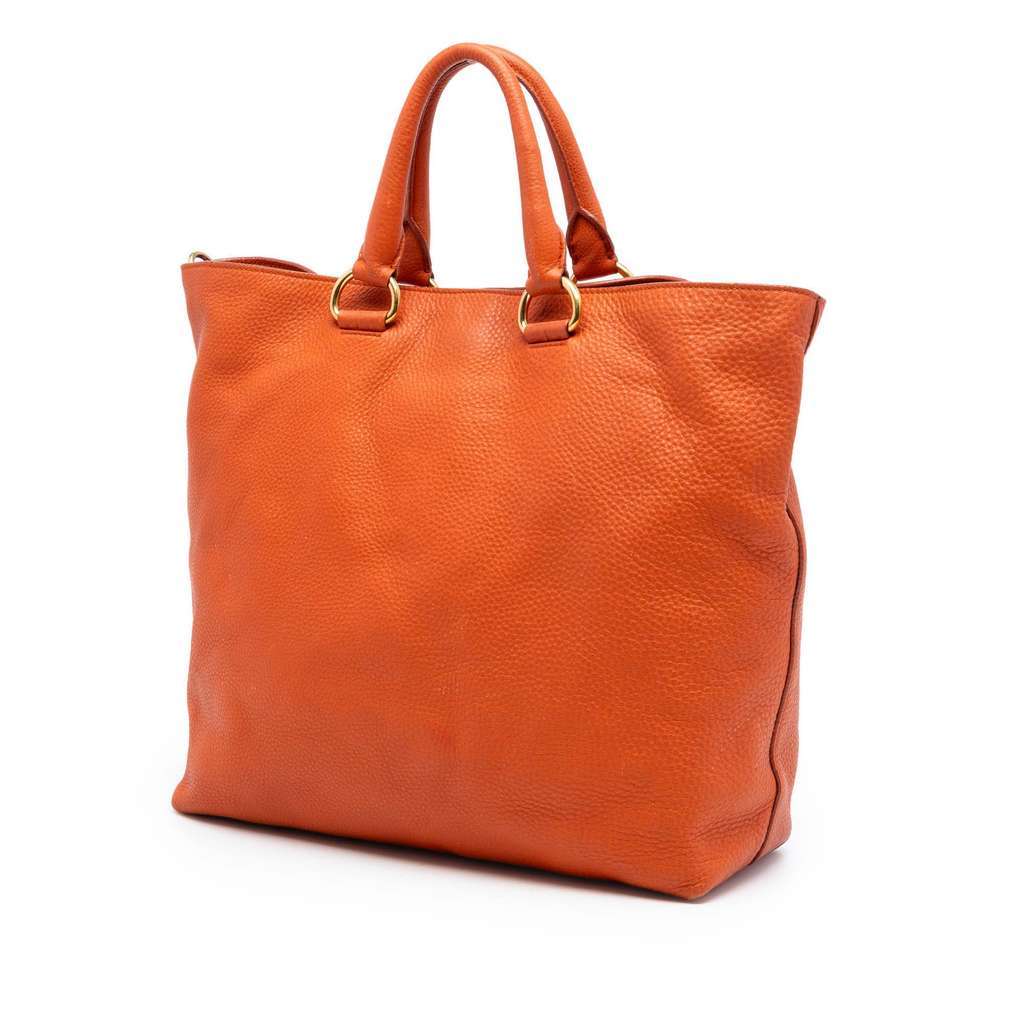 Prada Vitello Daino Open Convertible Tote Orange Leather Good condition - Back View