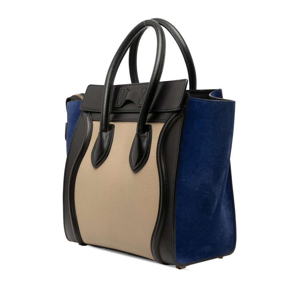 Celine Micro Tricolor Calfskin and Suede Luggage Tote Beige Leather Very good - Back View