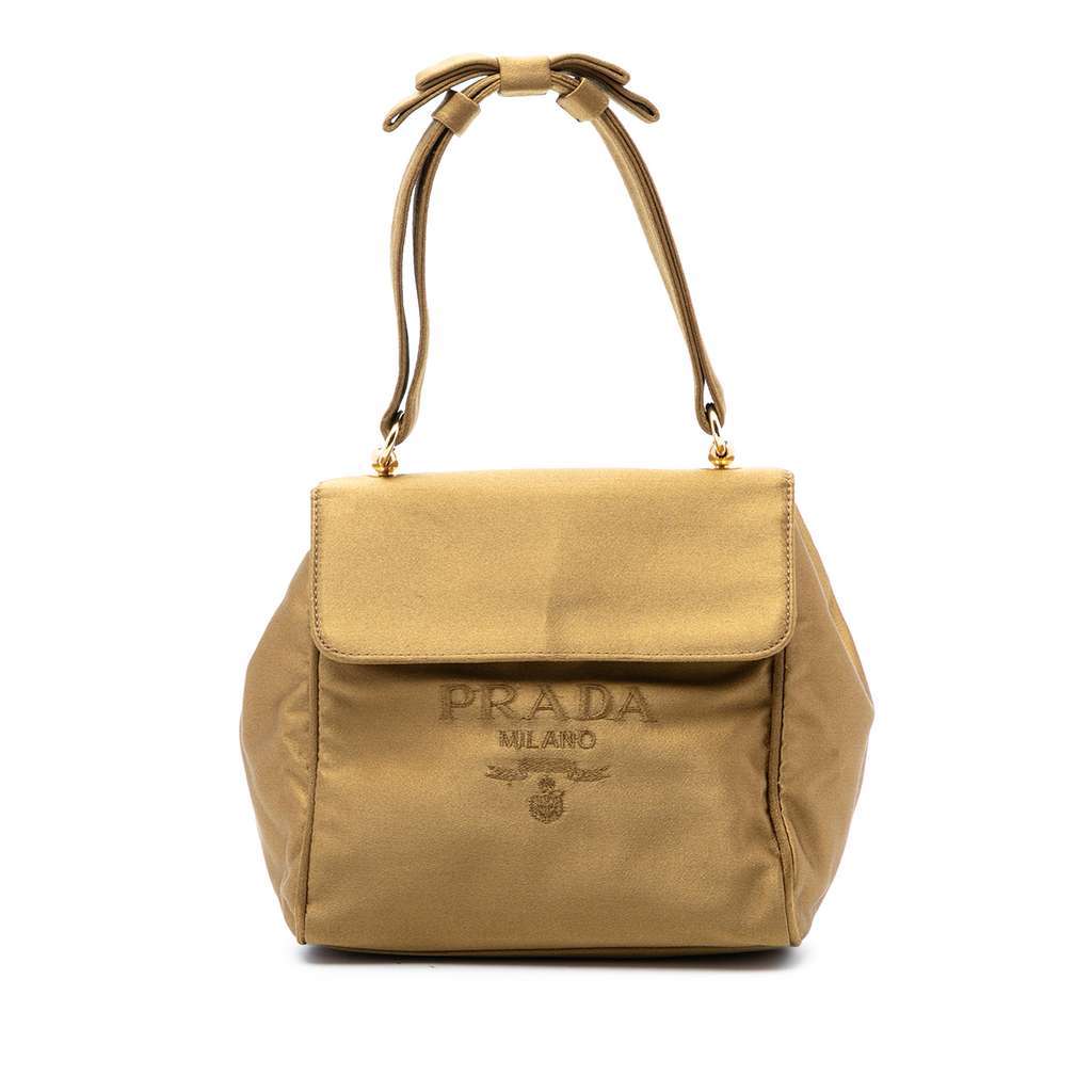 Prada Raso Logo Handbag Gold Satin Very good - Front View