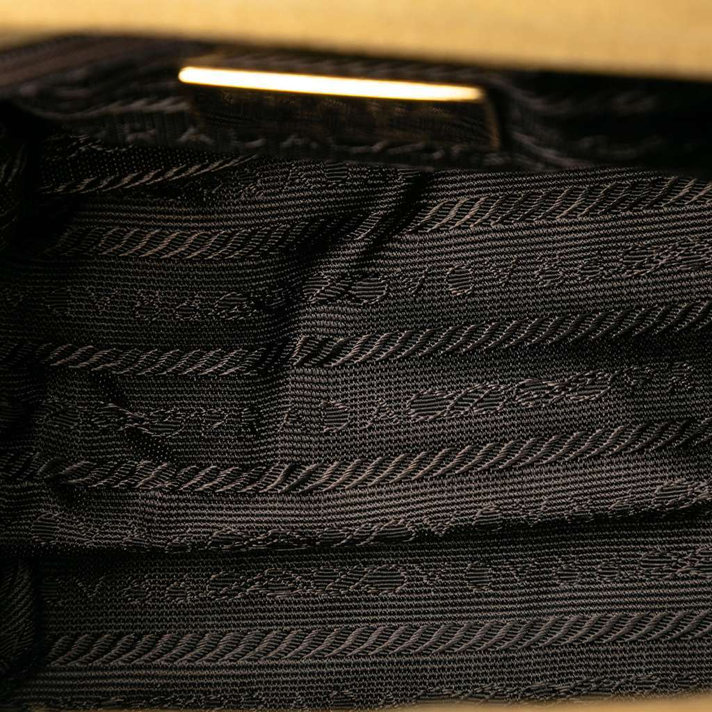 Prada Raso Logo Handbag Gold Satin Very good - Model View