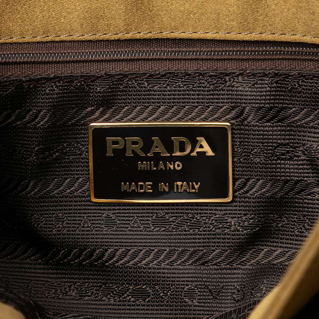 Prada Raso Logo Handbag Gold Satin Very good - Box View