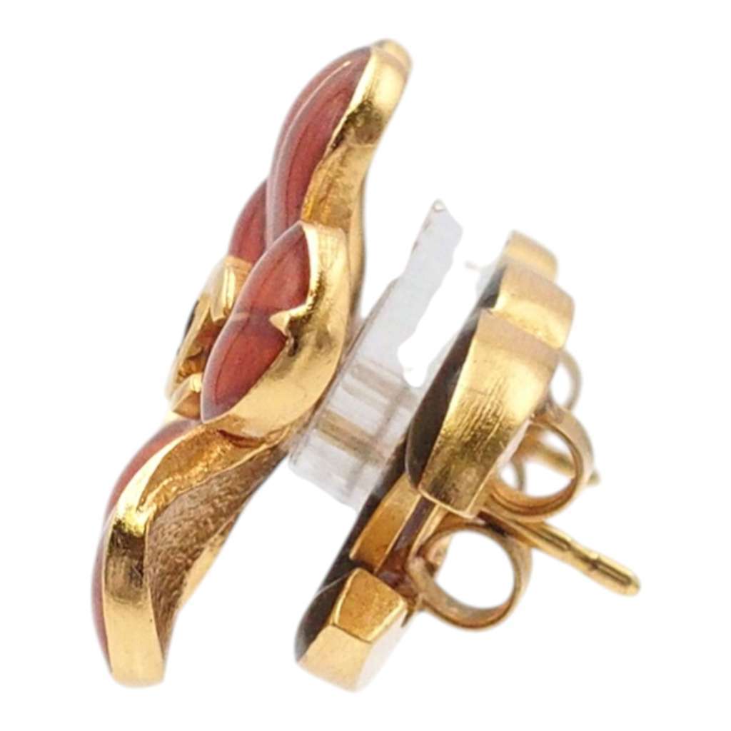 Chanel Gold Plated and Resin CC Flower Push Back Earrings Red Very good - Inside View
