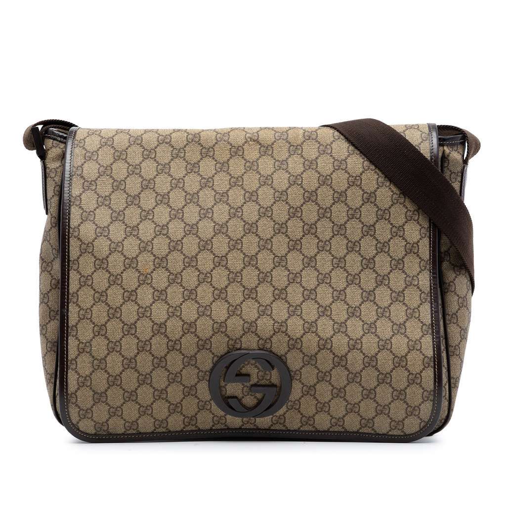 Gucci Large GG Supreme Interlocking G Messenger Bag Beige Canvas Very good - Front View