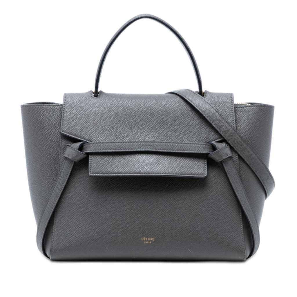 Celine Micro Grained Calfskin Belt Bag Grey Leather Very good - Front View