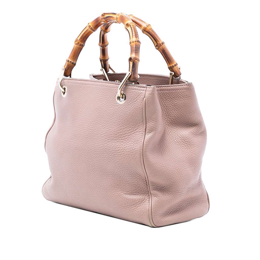 Gucci Small Calfskin Bamboo Shopper Satchel Pink Leather Very good - Back View