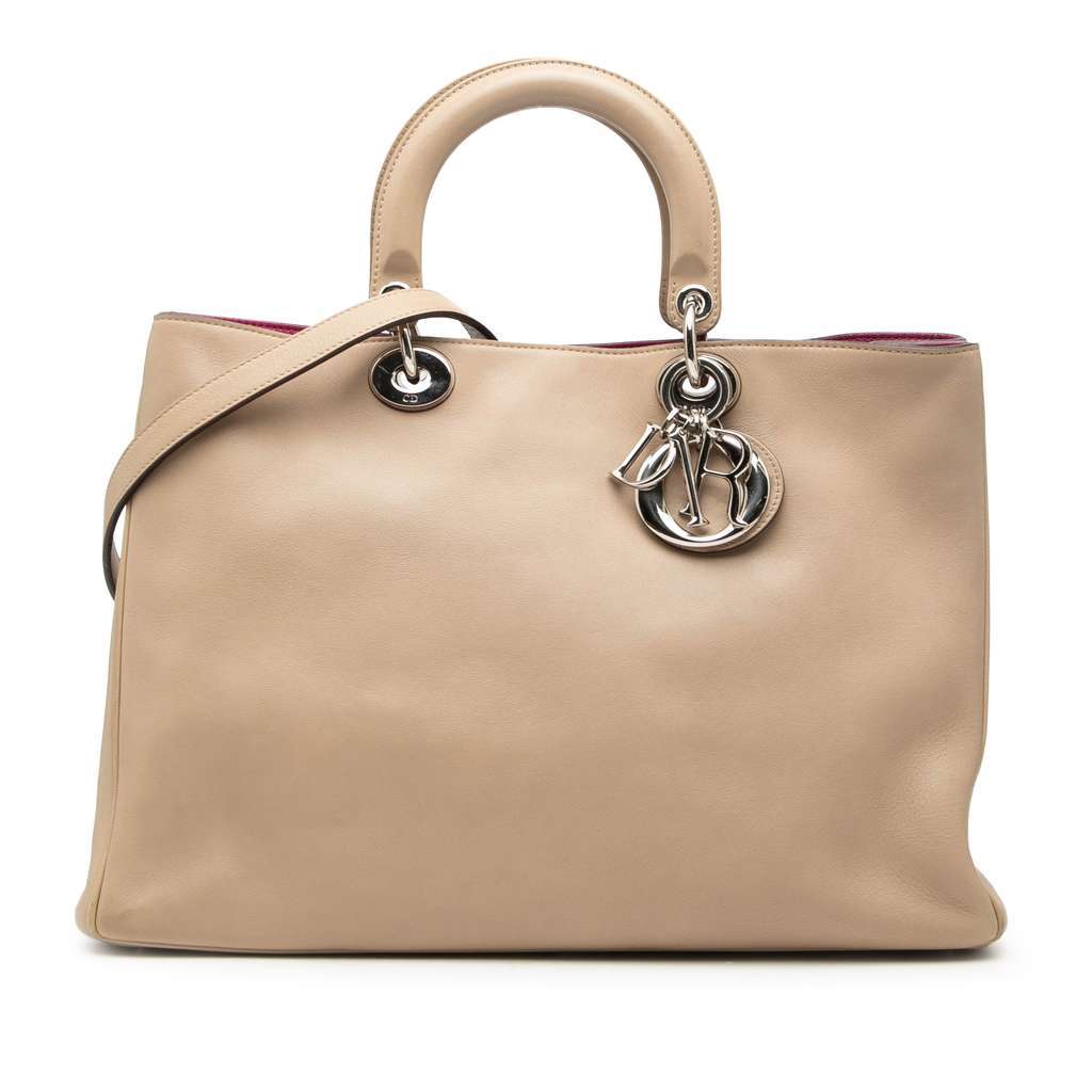 Dior Large Leather Diorissimo Satchel Beige Leather Good - Front View