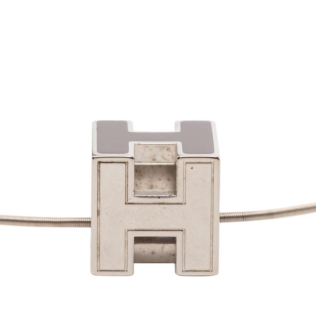 Hermès Palladium Plated Enamel Cage dH Cube Necklace Silver Metal Very good - Inside View