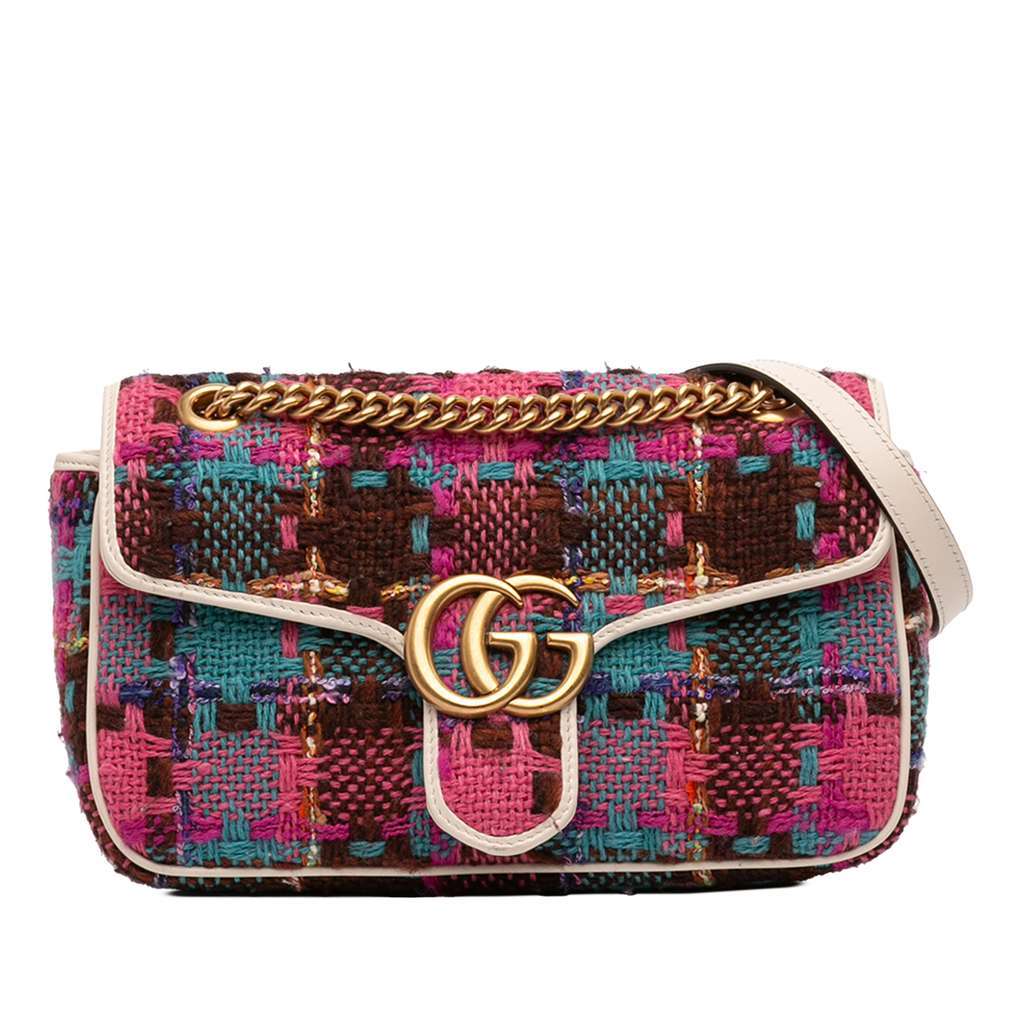 Gucci Medium GG Marmont Tweed Shoulder Bag Pink Tweed Very good - Front View