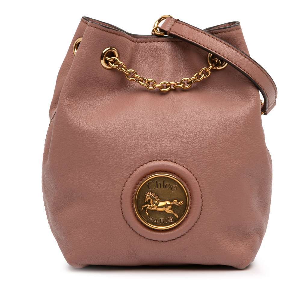 Chloé Mini Buffalo Leather Horse Medal Bucket Bag Pink Leather Never worn - Front View