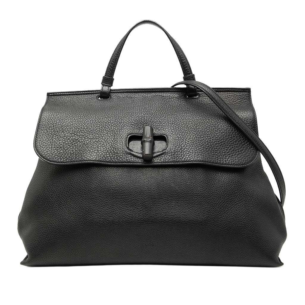 Gucci Large Leather Bamboo Daily Satchel Black Leather Very good condition - Front View