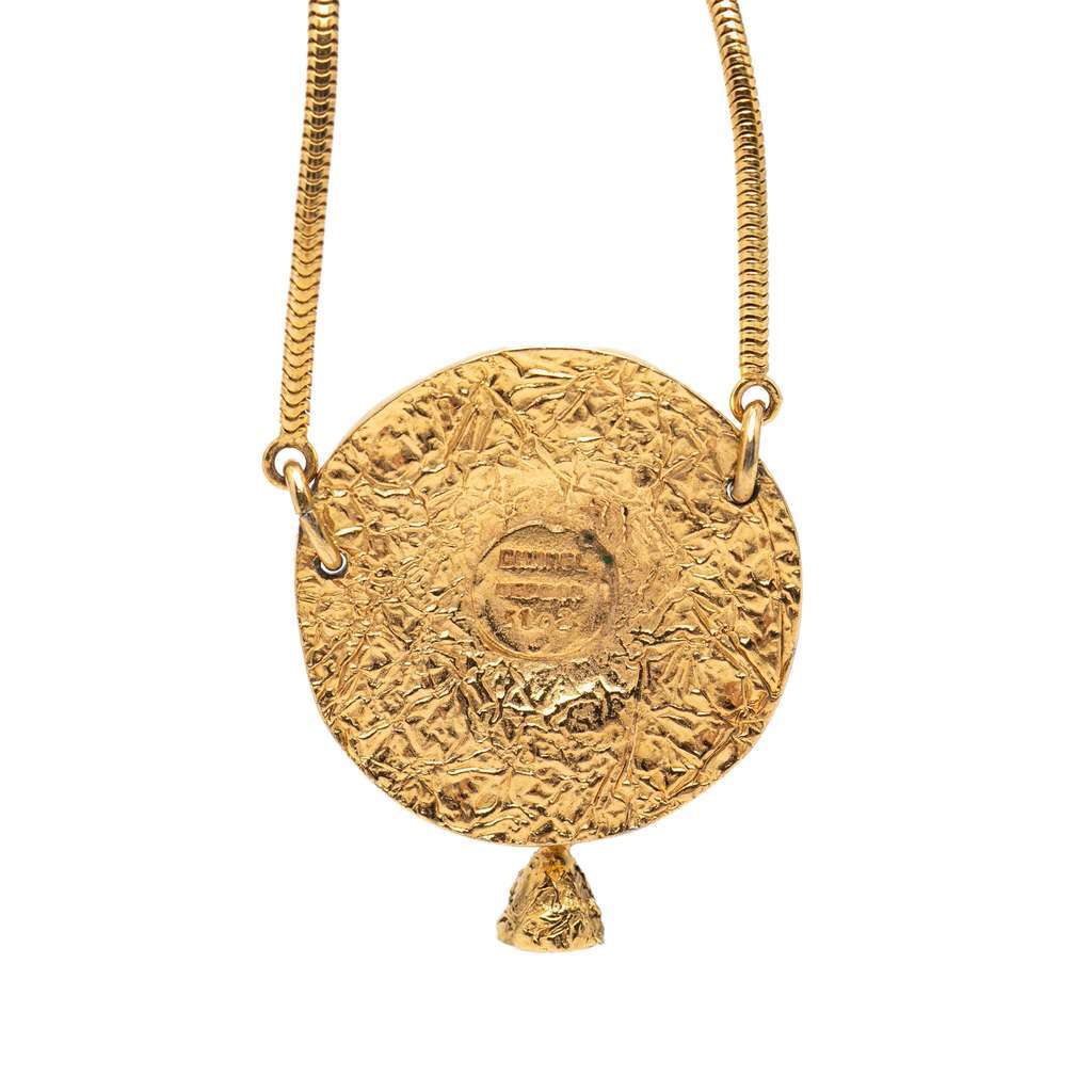 Chanel Gold Plated Lion Motif Medallion Pendant Necklace Gold Metal Very good - Back View