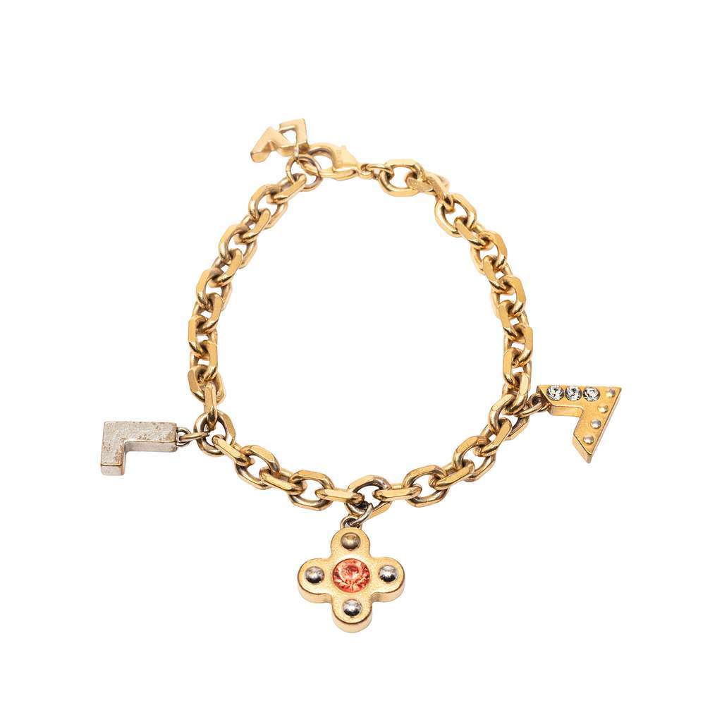 Louis Vuitton Gold Plated Brass and Strass Love Letters Charm Bracelet Gold Metal Very good - Front View