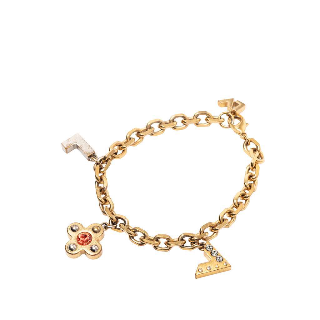 Louis Vuitton Gold Plated Brass and Strass Love Letters Charm Bracelet Gold Metal Very good - Back View