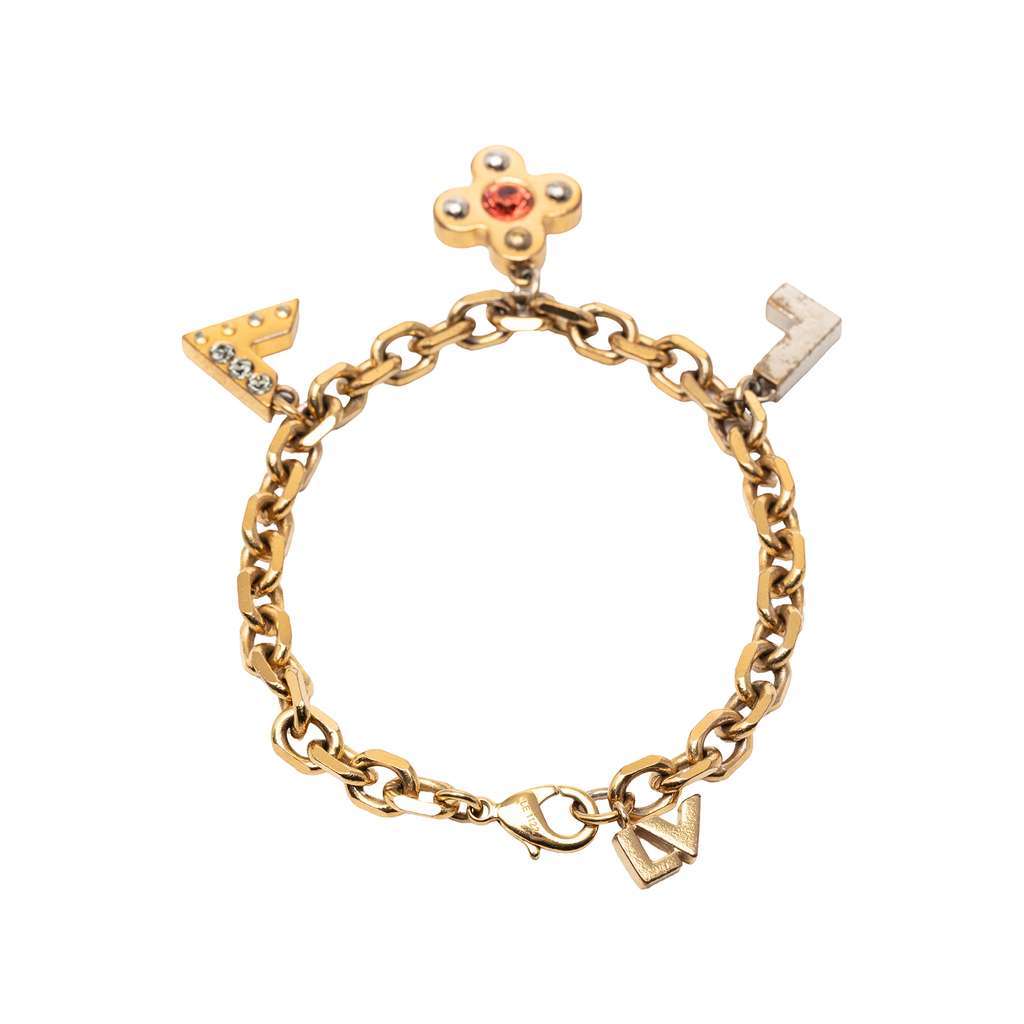 Louis Vuitton Gold Plated Brass and Strass Love Letters Charm Bracelet Gold Metal Very good - Inside View