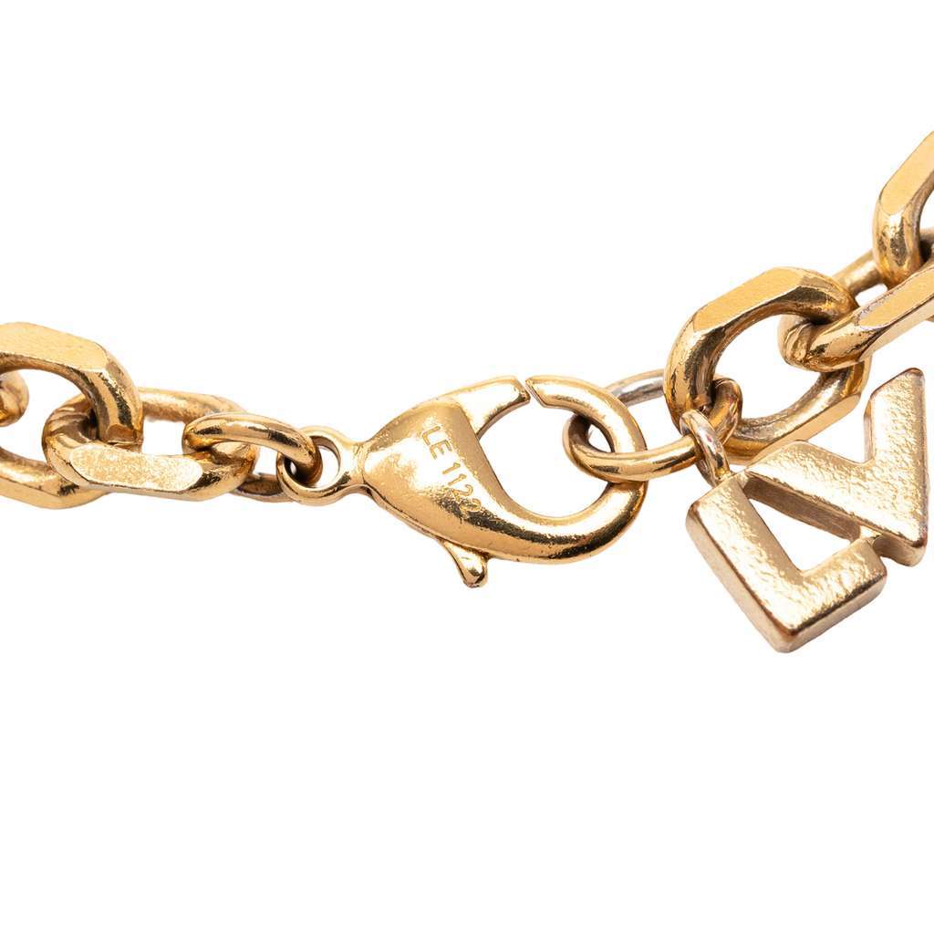 Louis Vuitton Gold Plated Brass and Strass Love Letters Charm Bracelet Gold Metal Very good - Model View