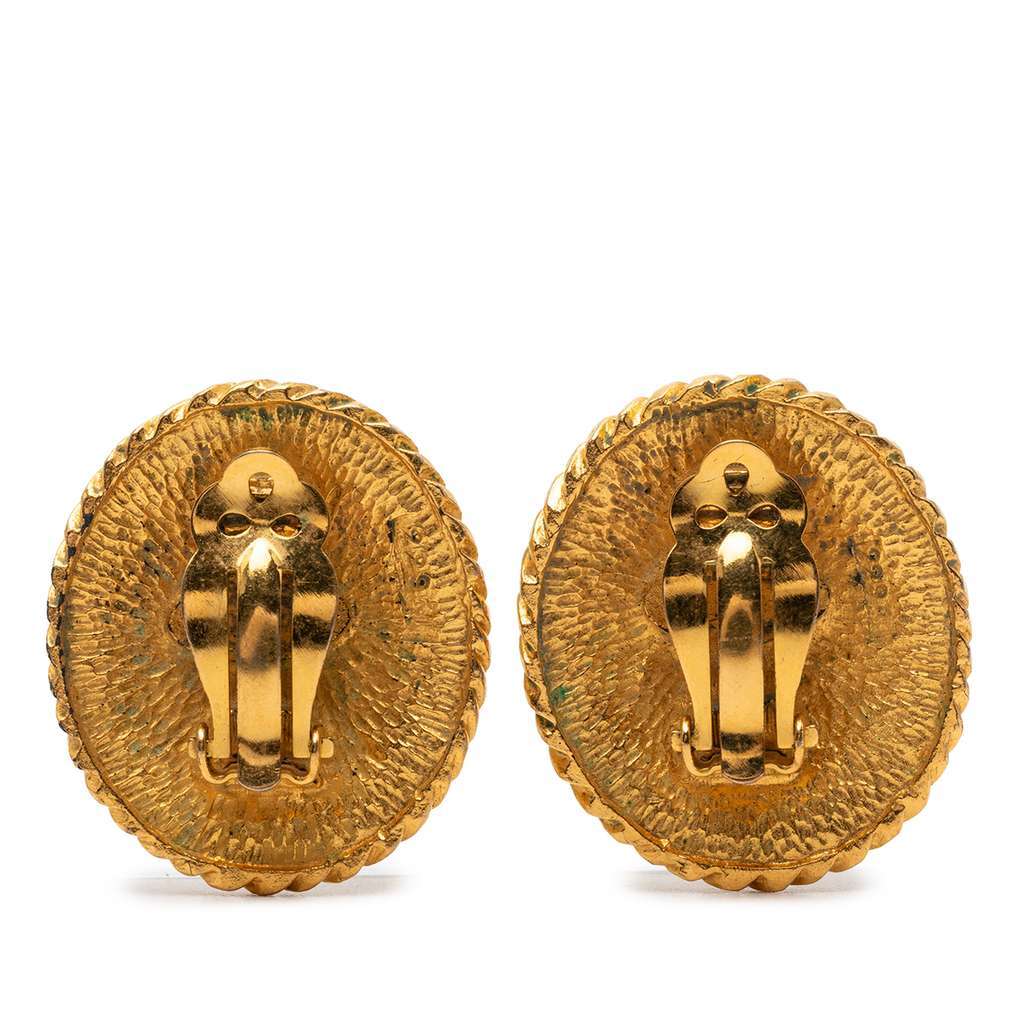 Chanel Gold Plated Horse Medallion Clip On Earrings Gold Metal Very good - Back View