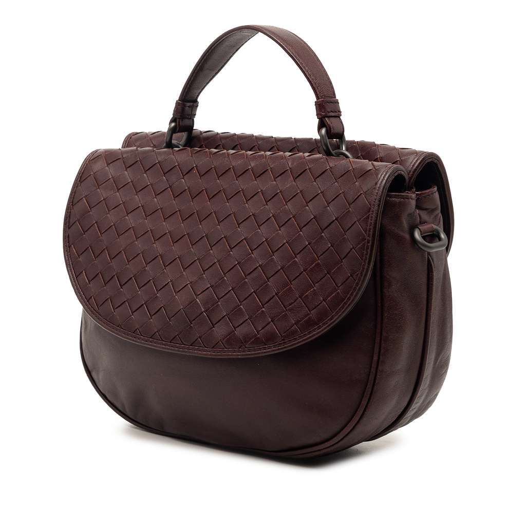Bottega Veneta Intrecciato Trimmed Leather Double Sided Flap Satchel Red Leather Very good - Back View