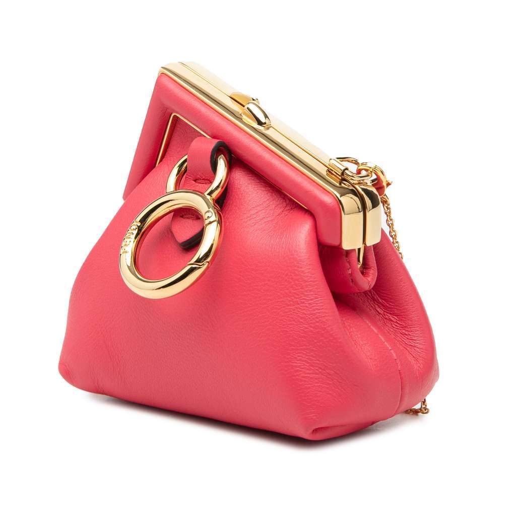 Fendi Nano Shiny Nappa First Bag Charm Crossbody Pink Leather Very good - Back View