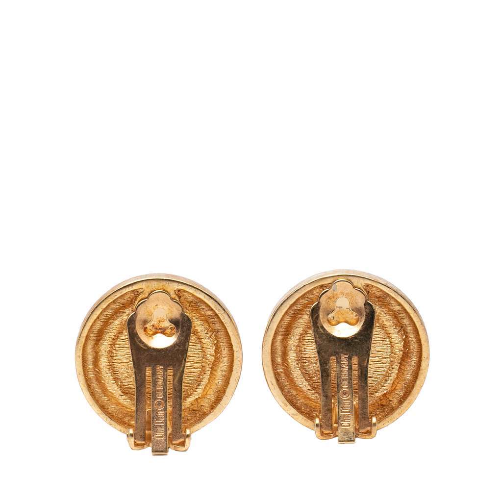 Dior Gold Plated Strass CD Logo Clip On Earrings Gold Metal Very good - Back View