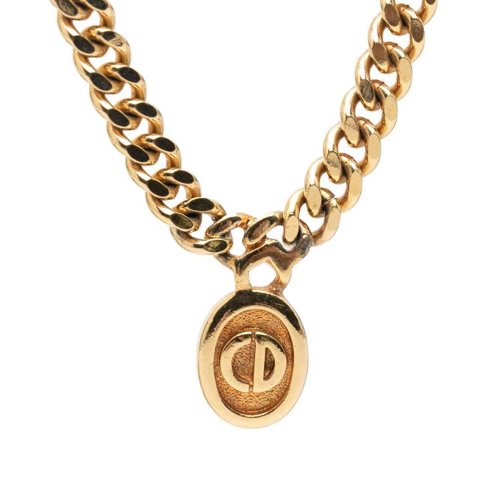 Dior Gold Plated CD Logo Oval Pendant Necklace Gold Metal Very good condition - Back View