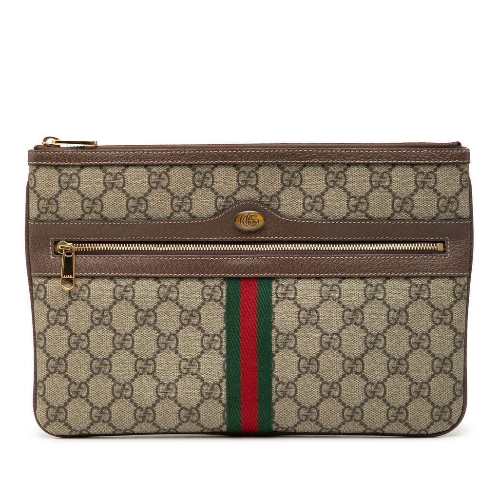 Gucci GG Supreme Web Ophidia Clutch Beige Very good - Front View