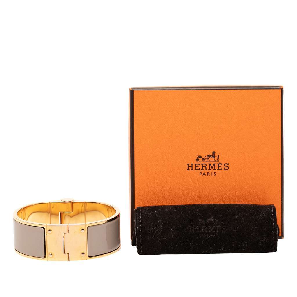 Hermès Wide Enamel Charniere Hinged Bracelet Brown Very good - Box View