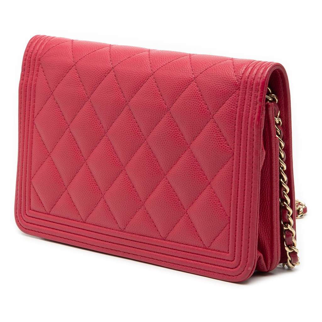 Chanel Quilted Caviar Boy Wallet on Chain Red Leather Very good - Back View