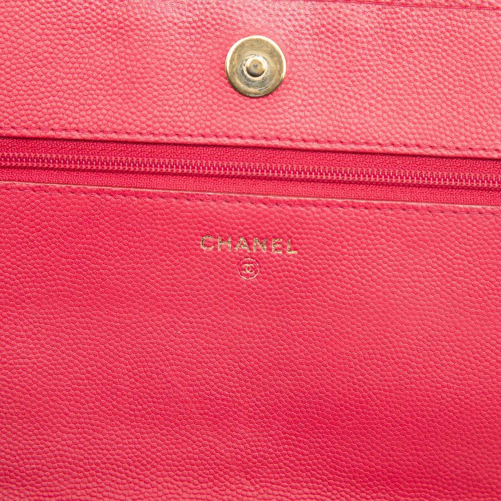 Chanel Quilted Caviar Boy Wallet on Chain Red Leather Very good - Box View