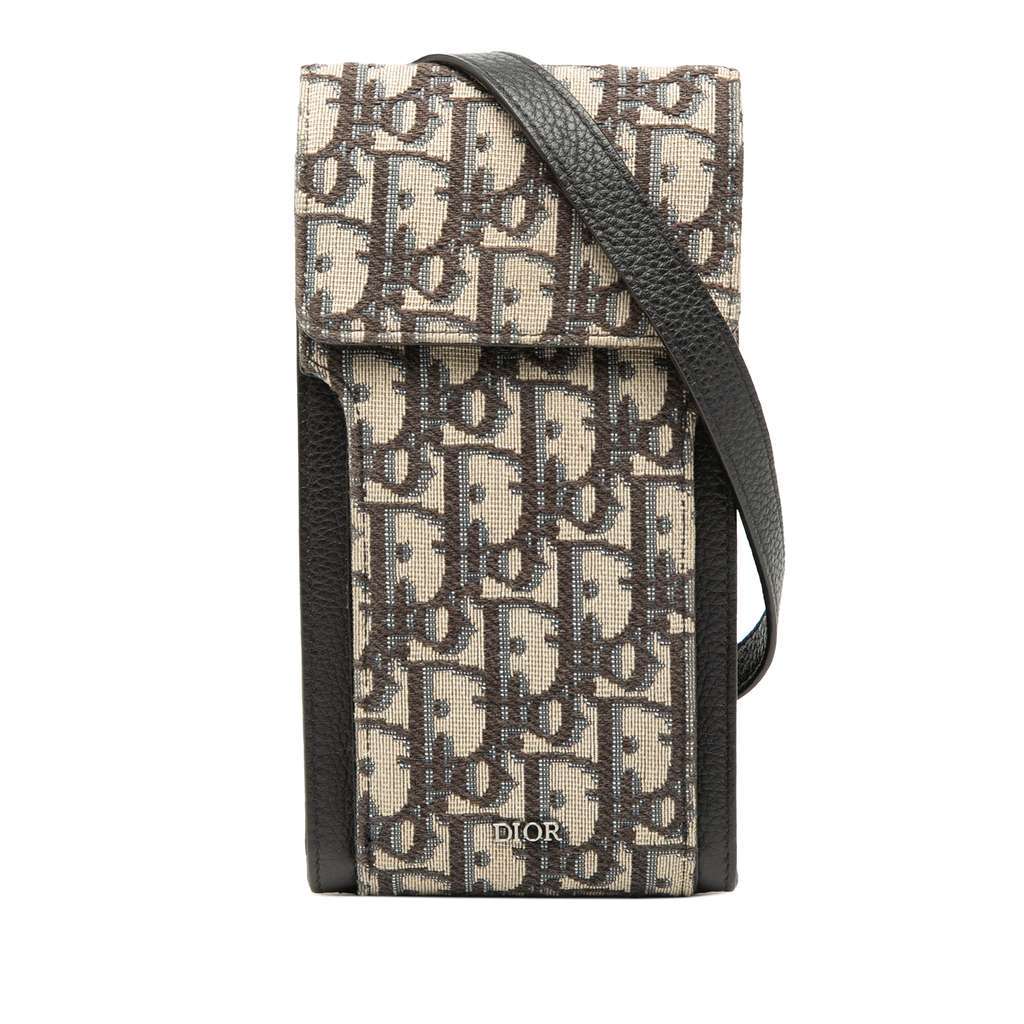 Dior Oblique Canvas Phone Holder Crossbody Blue Canvas Very good - Front View