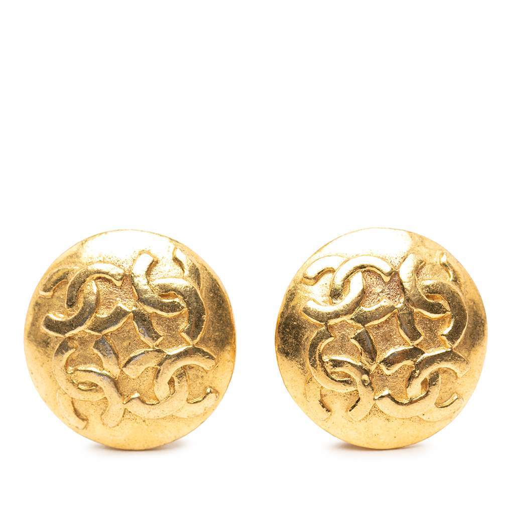 Chanel CC Gold Plated Round Clip On Earrings Gold Metal Very good - Front View