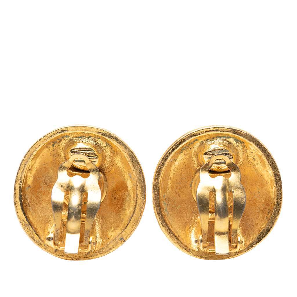 Chanel CC Gold Plated Round Clip On Earrings Gold Metal Very good - Back View