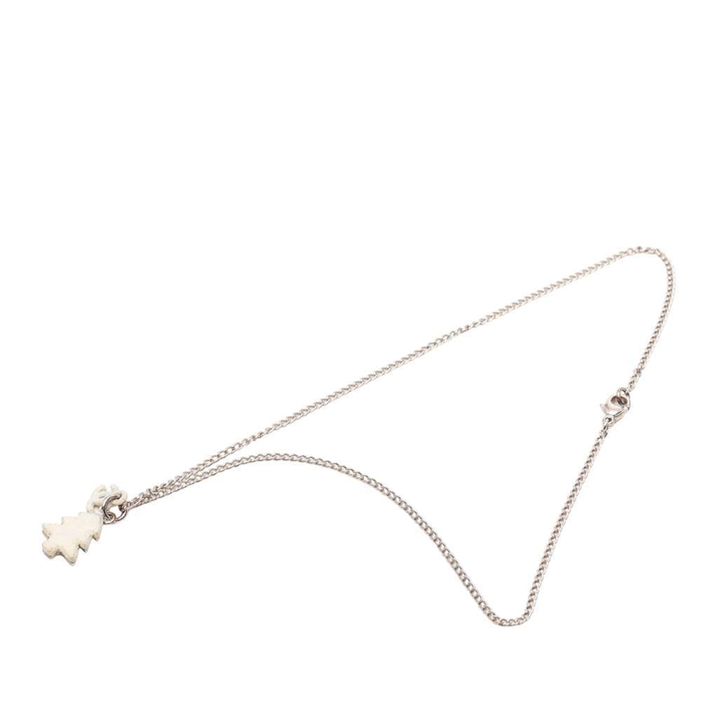 Chanel Silver Plated CC Christmas Tree Pendant Necklace Silver Metal Very good - Front View