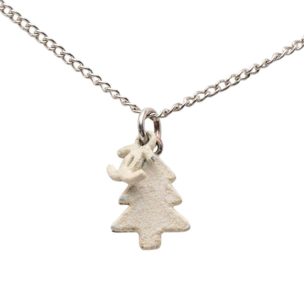 Chanel Silver Plated CC Christmas Tree Pendant Necklace Silver Metal Very good - Back View