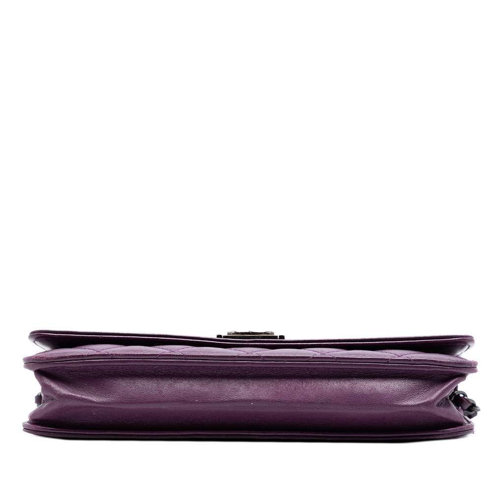 Chanel Quilted Lambskin Boy Wallet on Chain Purple Leather Very good - Inside View