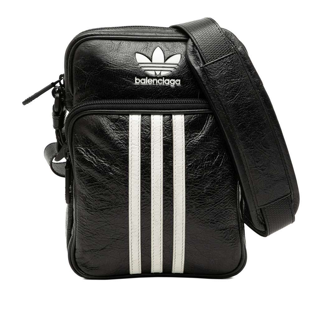 Balenciaga Adidas Small Lambskin Messenger Bag Black Leather Very good condition - Front View