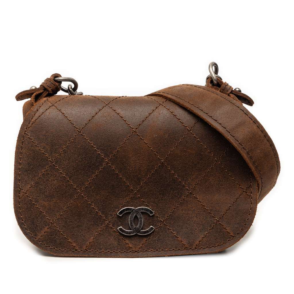 Chanel Paris-Edinburgh Mini Nubuck Highlander Flap Brown Leather Very good condition - Front View