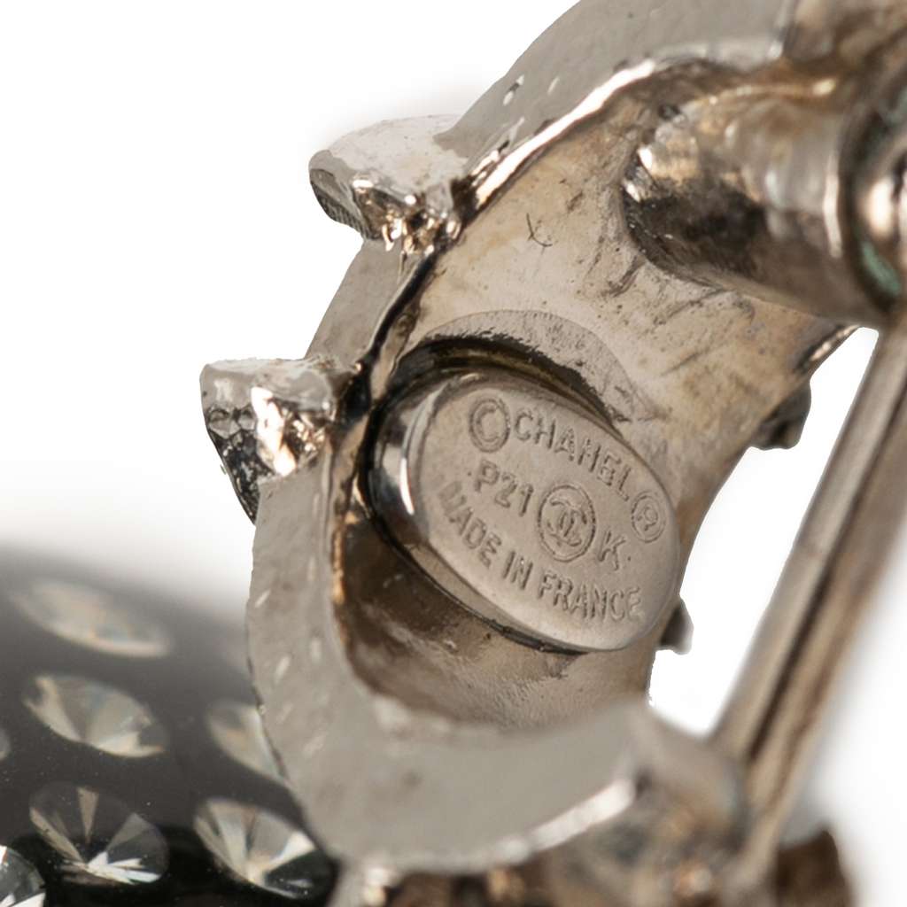Chanel CC Brass Resin Strass Faux Pearl Disco Ball Drop Clip On Earrings Silver Brass Very good - Inside View