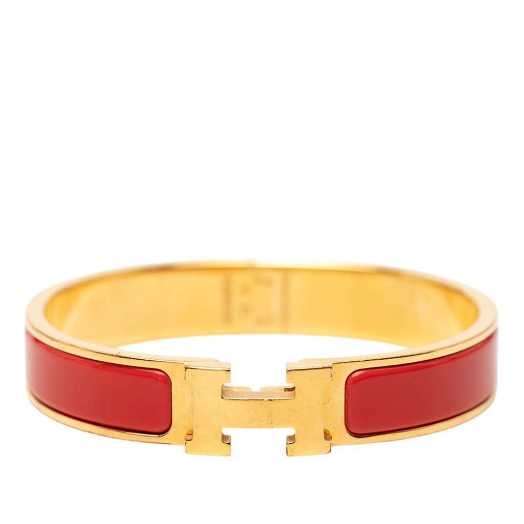 Hermès Narrow Enamel Clic H Bracelet PM Red Very good - Front View