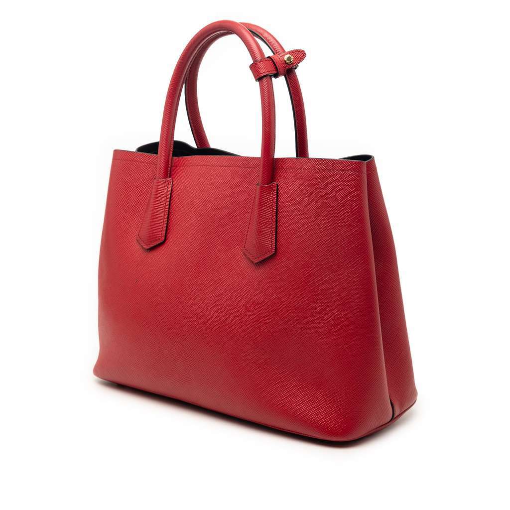 Prada Medium Saffiano Cuir Double Satchel Red Leather Very good - Back View