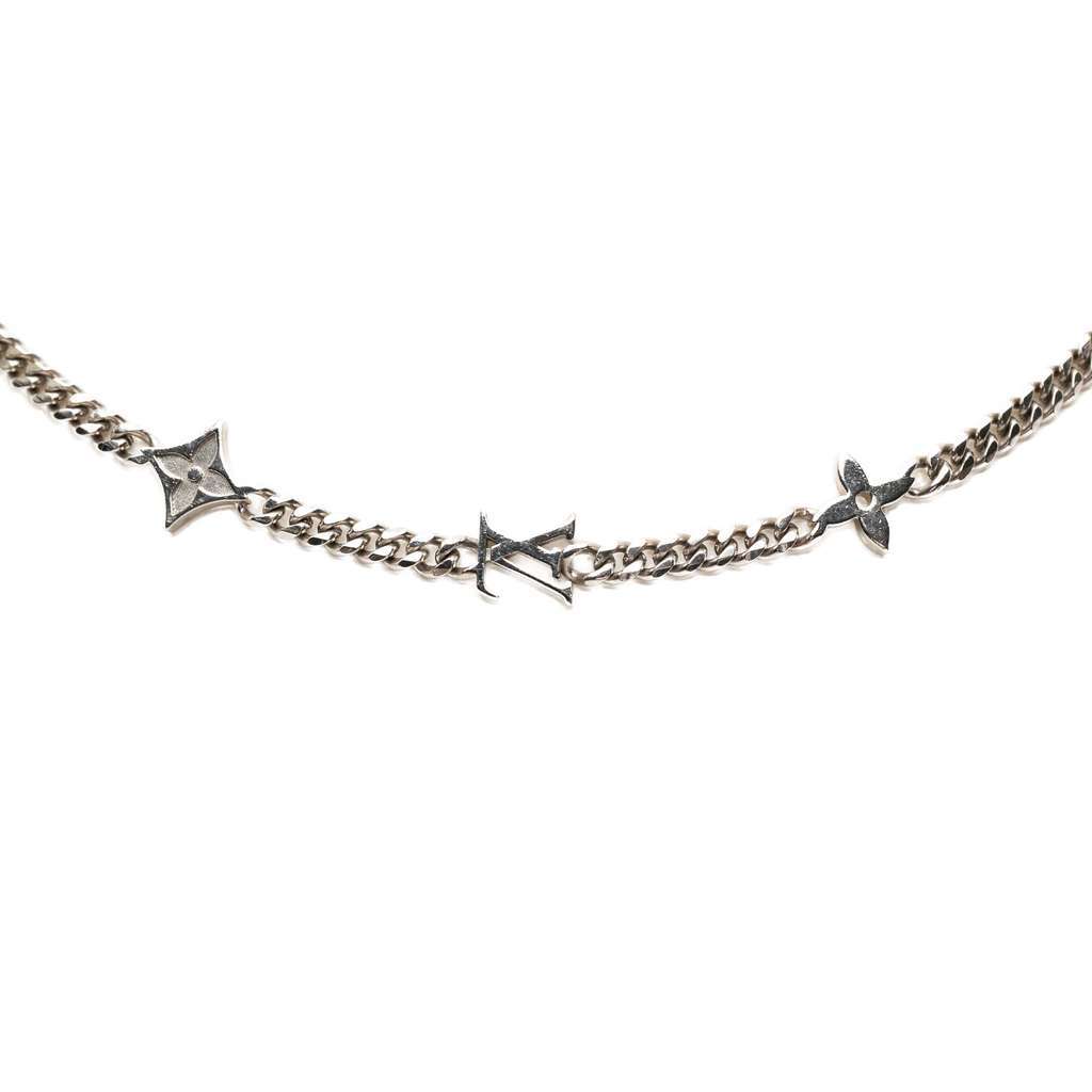 Louis Vuitton Brass Monogram Row Necklace Silver Brass Very good - Front View