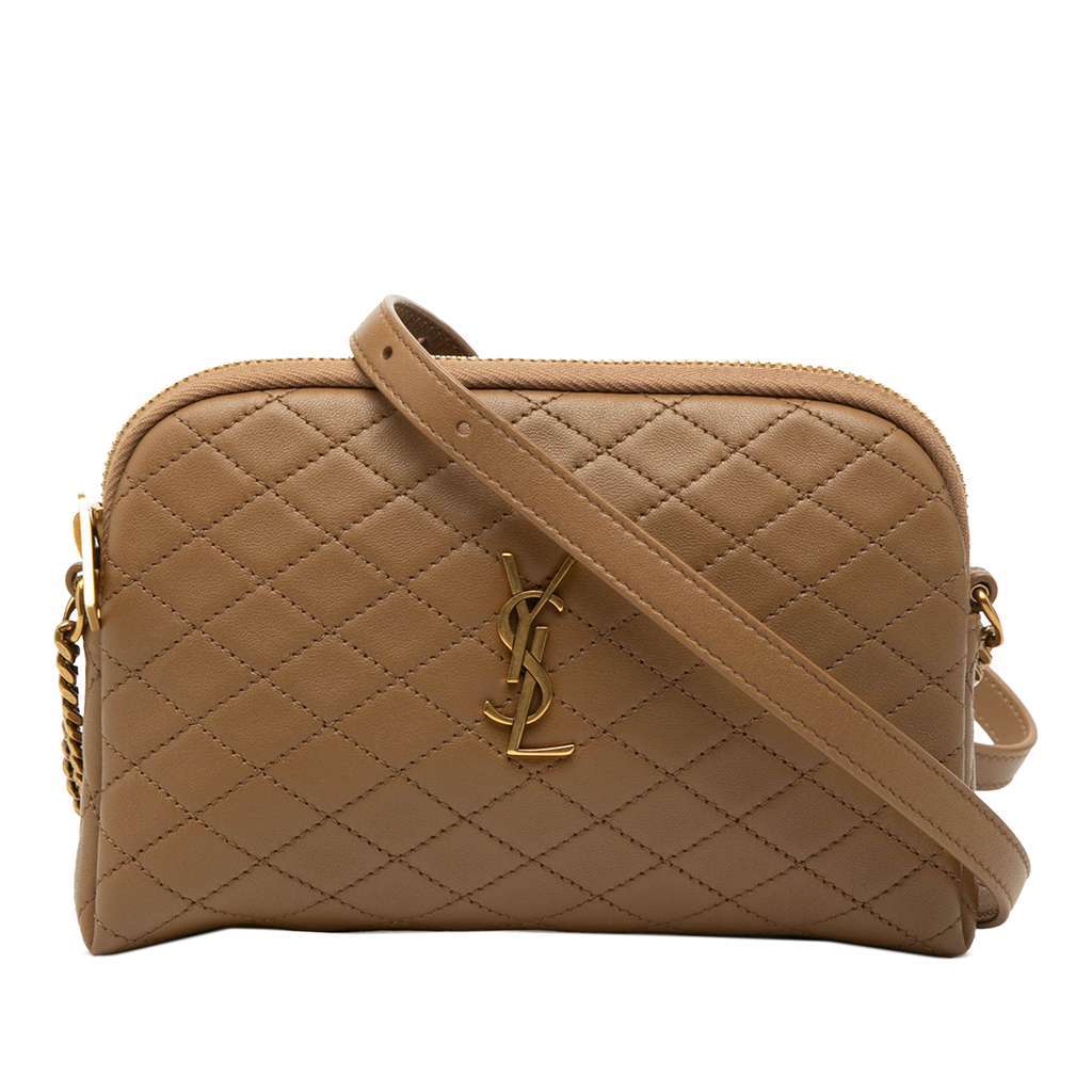 Saint Laurent Mini Quilted Lambskin Gaby Zippered Pouch Brown Leather Very good - Front View