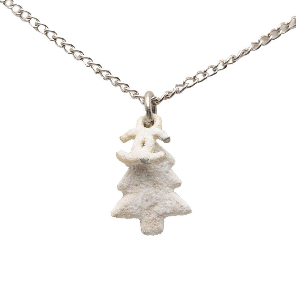 Chanel Silver Plated CC Christmas Tree Pendant Necklace Silver Metal Very good - Front View