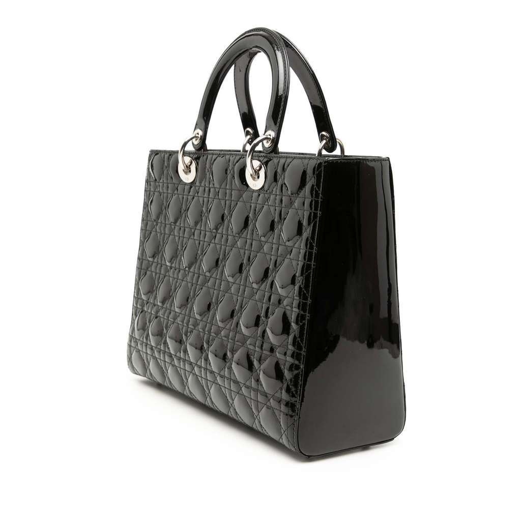 Dior Large Patent Cannage Lady Dior Black Leather Good - Back View