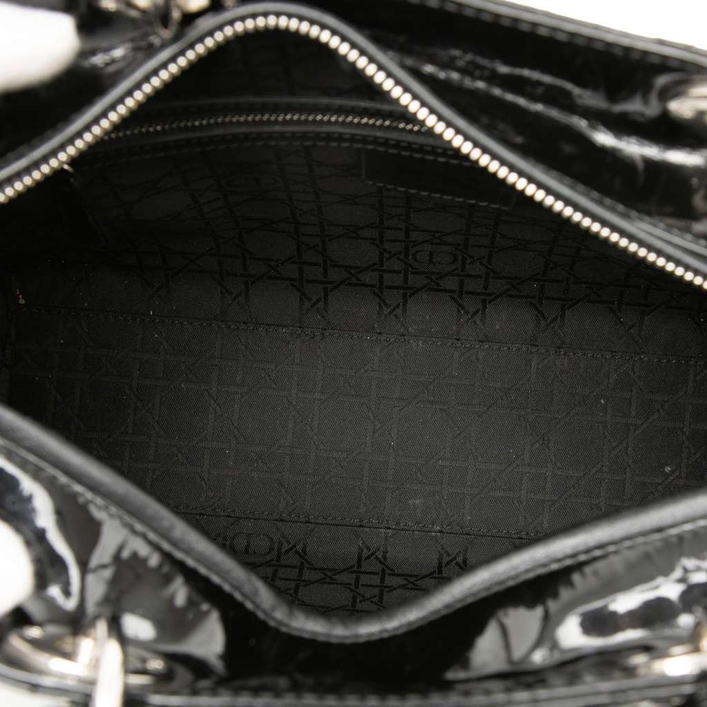 Dior Large Patent Cannage Lady Dior Black Leather Good - Model View